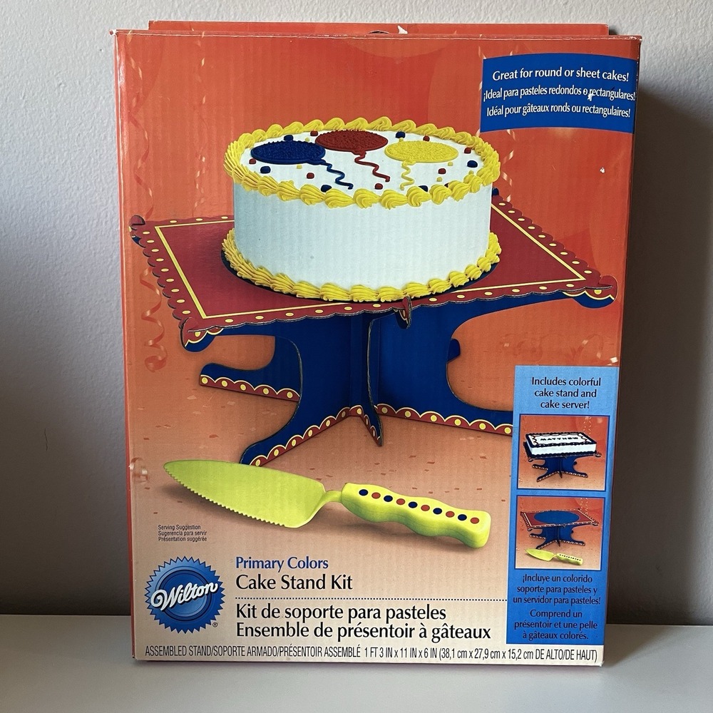 Retro Wilton Disposable Cake Stand & Server Primary Colors Round Or Sheet Cake